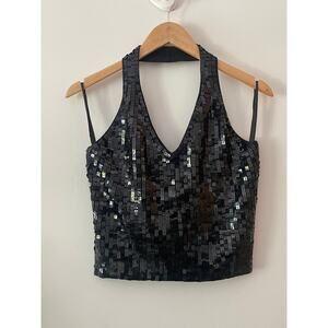 Y2K 90's 52 Weekends Sequin Sparkly Evening Cocktail Glam Womens  Halter Top L